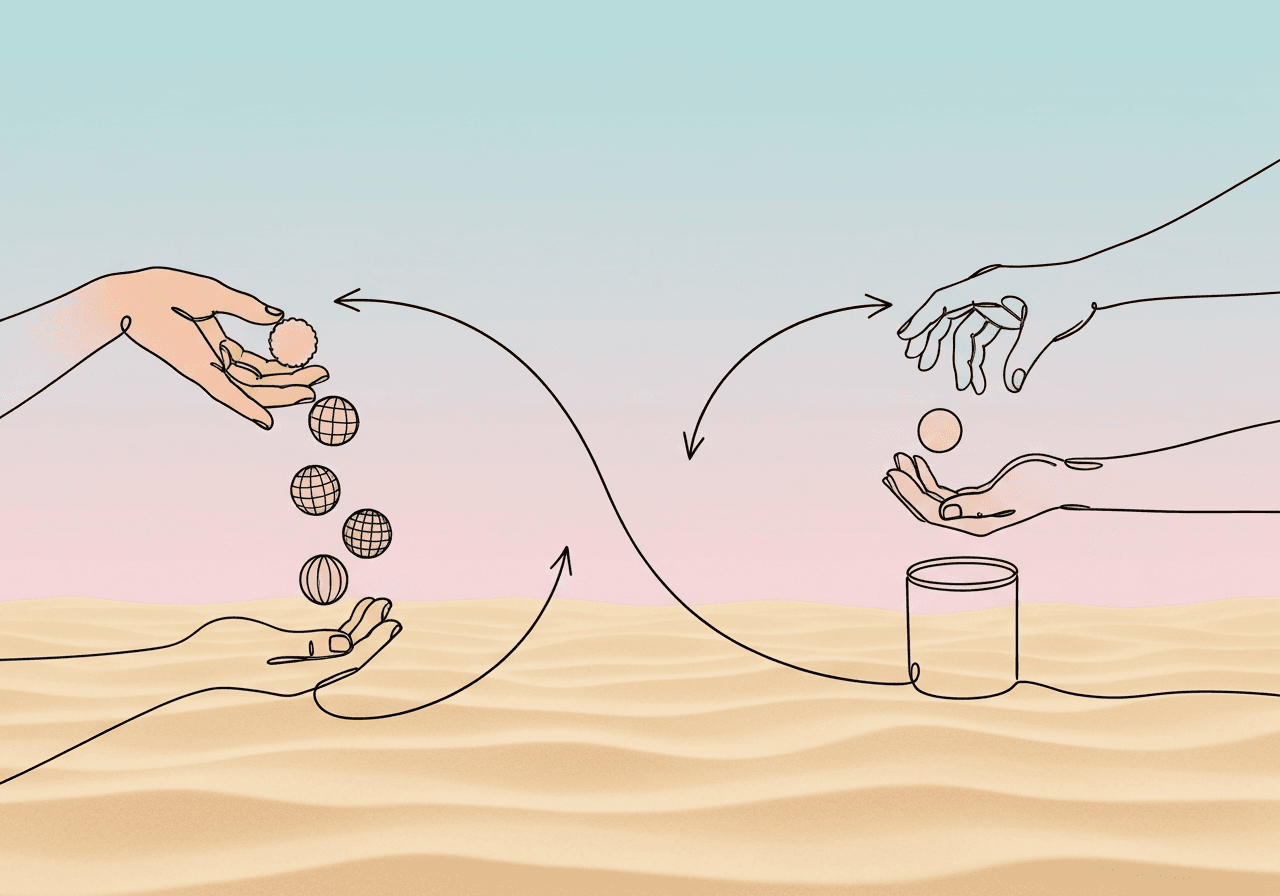 Stimulus vs Response Generalization in ABA Minimalist line art illustrating the difference between stimulus and response generalization in ABA. One side shows varied objects leading to a unified action, the other a single object prompting varied responses, visually embodying 'Stimulus vs Response Generalization ABA.'